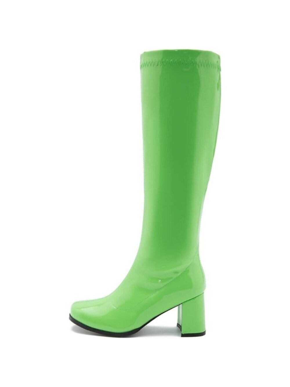 Women's Green Gogo Boots Knee High Block Heel Square Toe 60s 70s Disco Costume